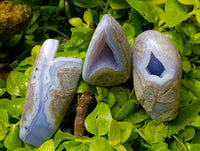 Polished Blue Lace Agate Standing Free Forms x 3 From Nsanje, Malawi