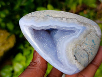 Polished Blue Lace Agate Standing Free Forms x 3 From Nsanje, Malawi
