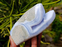 Polished Blue Lace Agate Standing Free Forms x 3 From Nsanje, Malawi