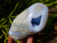 Polished Blue Lace Agate Standing Free Forms x 3 From Nsanje, Malawi