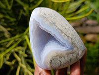 Polished Blue Lace Agate Standing Free Forms x 3 From Nsanje, Malawi