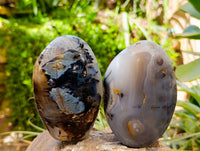 Polished Dendritic Agate Standing Free Forms x 4 From Moralambo, Madagascar