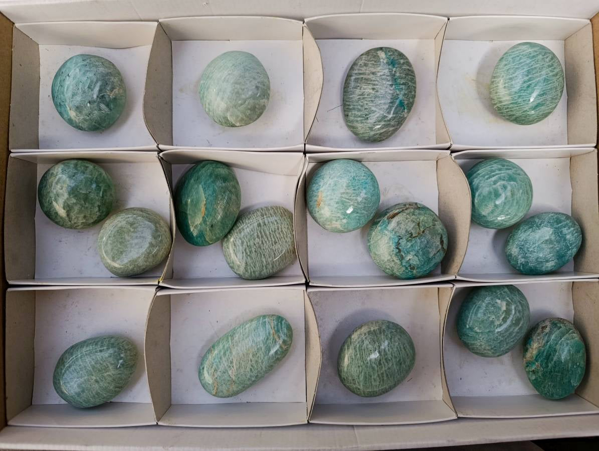 Polished Amazonite Palm Stones x 17 From Madagascar - Toprock Gemstones and Minerals 