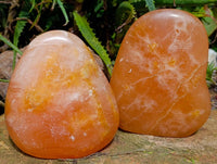 Polished Orange Twist Calcite Standing Free Forms x 2 From Maevantanana, Madagascar