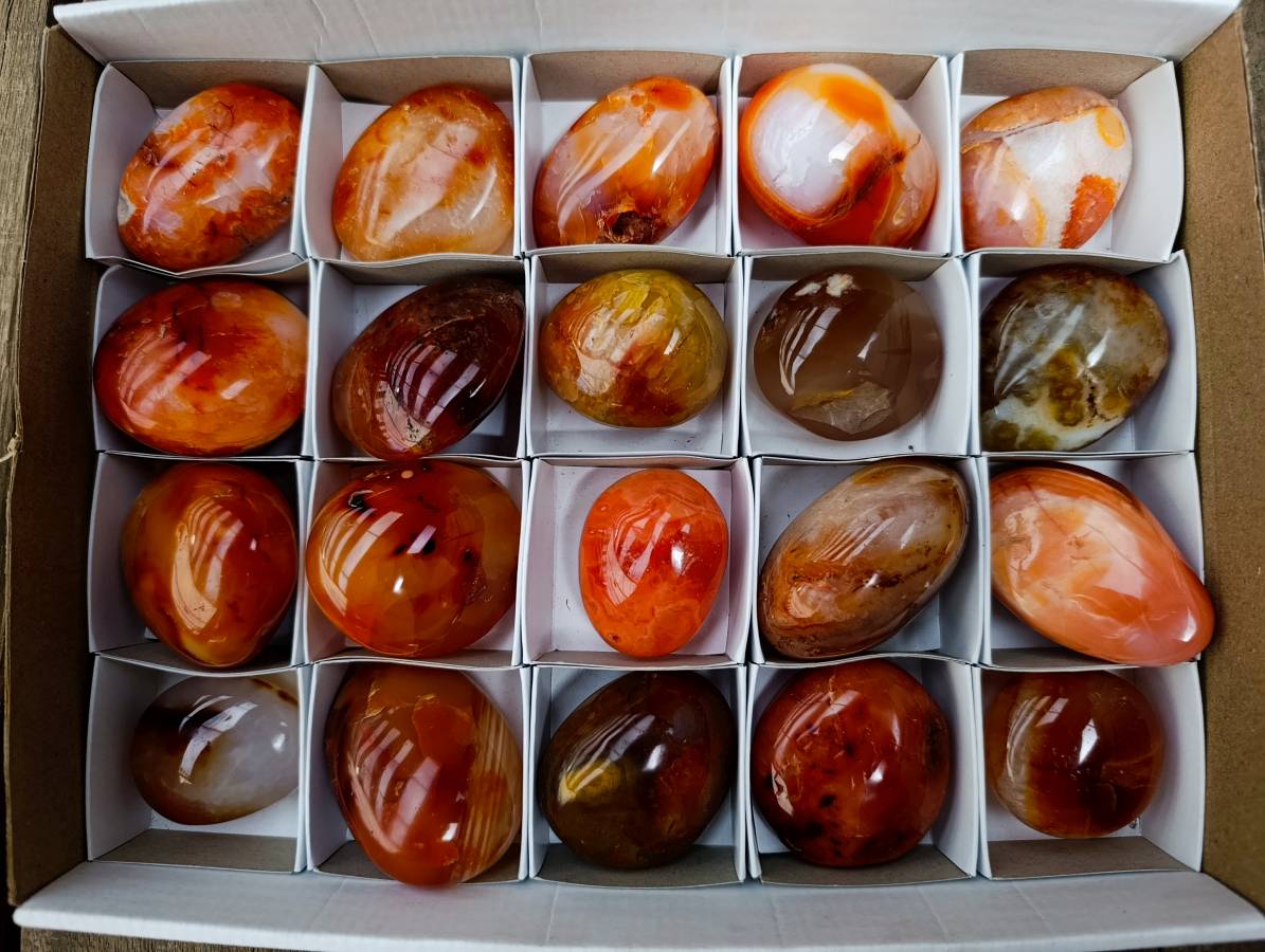 Polished Carnelian Agate Gemstone Galets x 20 From Madagascar - Toprock Gemstones and Minerals 