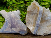 Natural Etched Blue Chalcedony Geode Specimens x 2 From Nsanje, Malawi