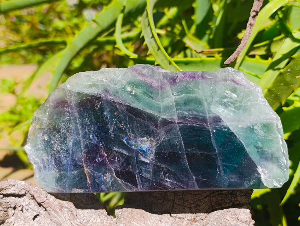 Polished On One Side Watermelon Fluorite Slices x 3 From Uis, Namibia - Toprock Gemstones and Minerals 