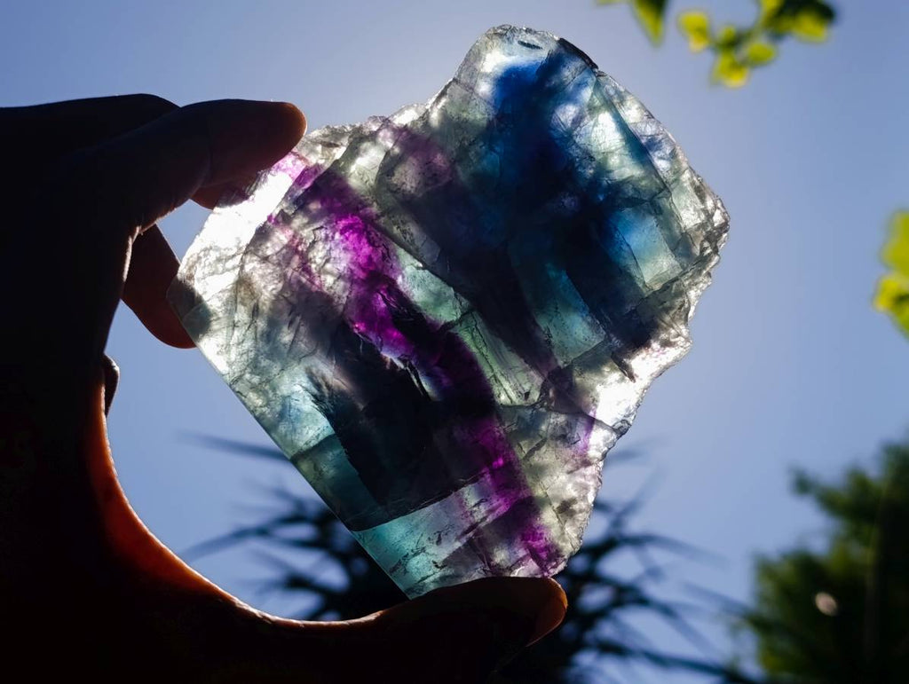 Polished On One Side Watermelon Fluorite Slices x 3 From Uis, Namibia - Toprock Gemstones and Minerals 