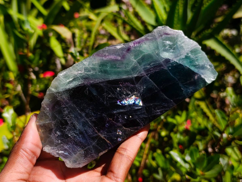 Polished On One Side Watermelon Fluorite Slices x 3 From Uis, Namibia - Toprock Gemstones and Minerals 