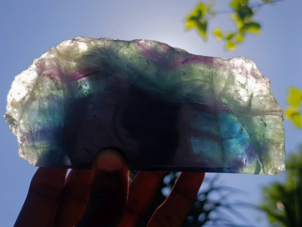 Polished On One Side Watermelon Fluorite Slices x 3 From Uis, Namibia - Toprock Gemstones and Minerals 