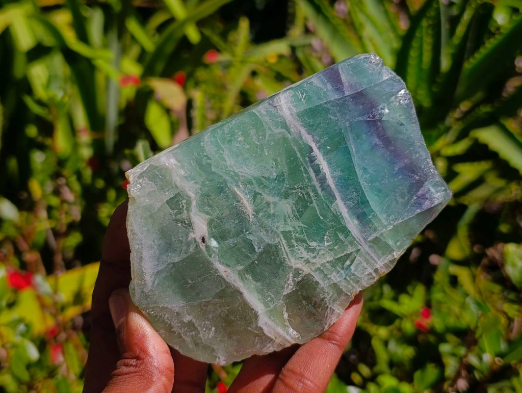 Polished On One Side Watermelon Fluorite Slices x 3 From Uis, Namibia - Toprock Gemstones and Minerals 