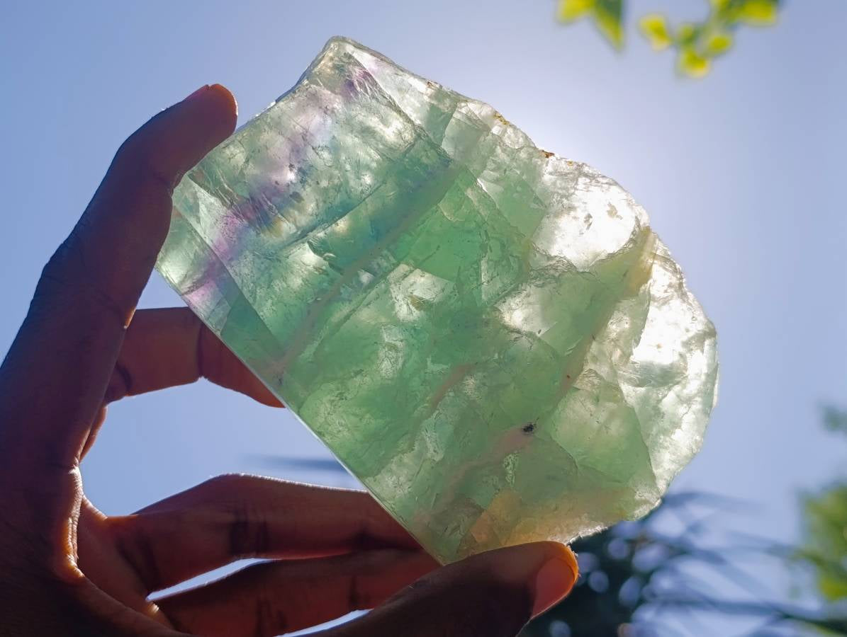 Polished On One Side Watermelon Fluorite Slices x 3 From Uis, Namibia - Toprock Gemstones and Minerals 