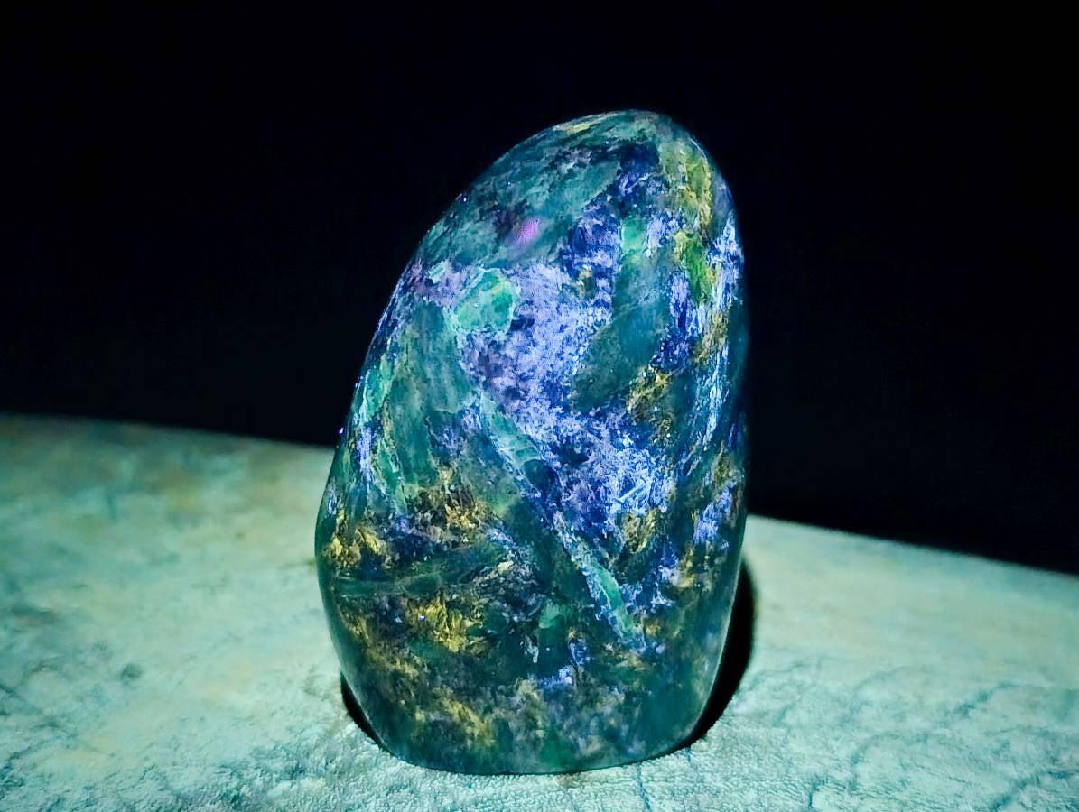 Polished Emerald Mica 'Mutokolite' Standing Free Forms x 4 From Mutoko, Zimbabwe