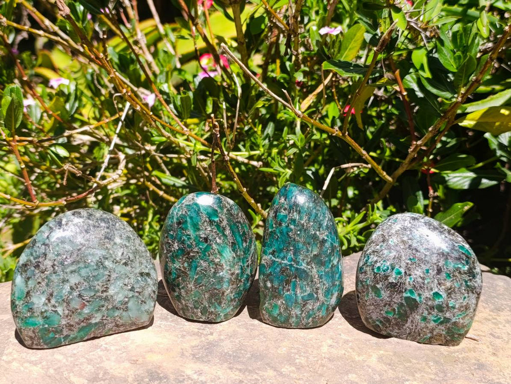 Polished Emerald Mica 'Mutokolite' Standing Free Forms x 4 From Mutoko, Zimbabwe