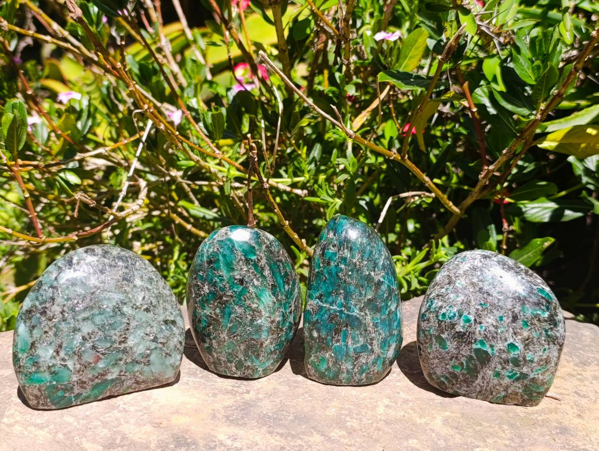 Polished Emerald Mica 'Mutokolite' Standing Free Forms x 4 From Mutoko, Zimbabwe