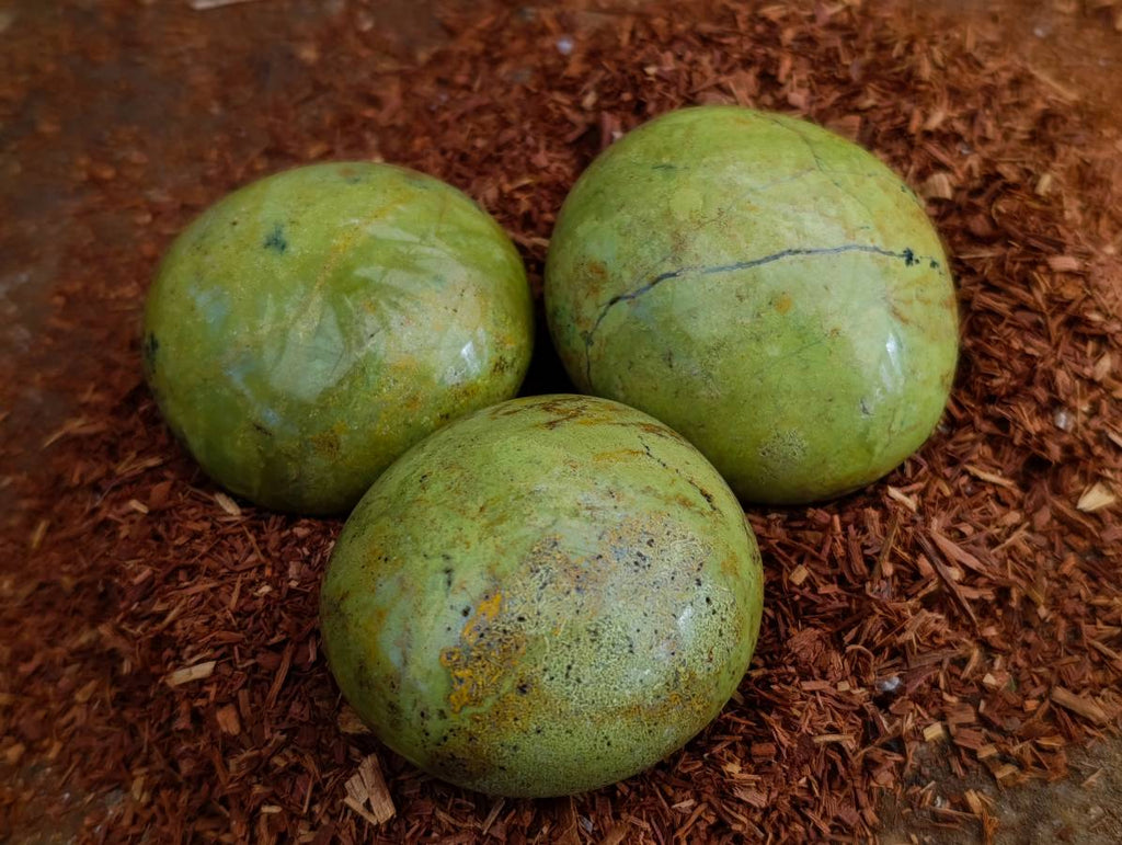 Polished Green Opal Galets x 12 From Betroka, Madagascar