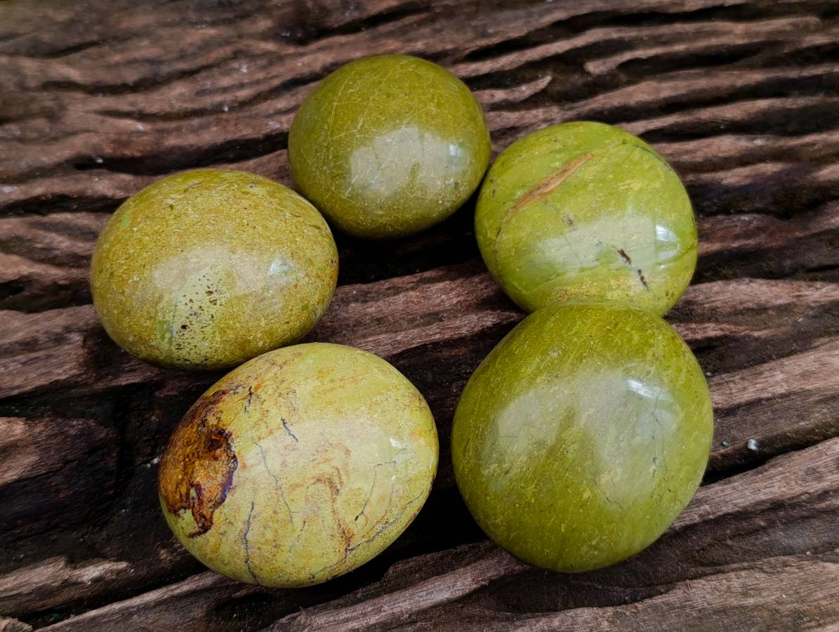 Polished Green Opal Galets x 12 From Betroka, Madagascar