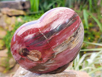 Polished Red Podocarpus Petrified Wood Hearts x 2 From Mahajanga, Madagascar