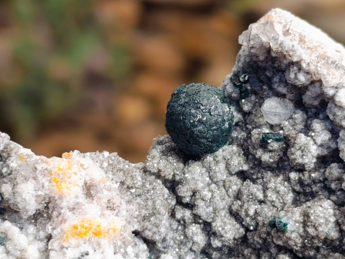 Natural Ball Malachite And Quartz On White Hemimorphite Specimen x 1 From Mindingi Mine, Kambove, Congo