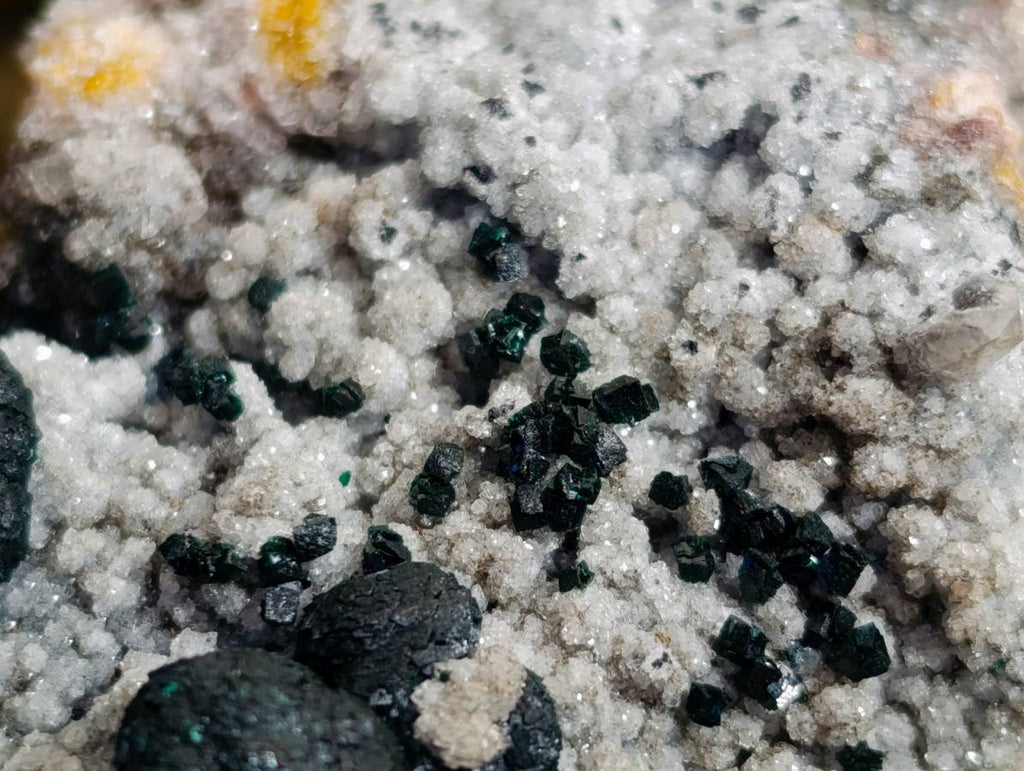 Natural Ball Malachite And Quartz On White Hemimorphite Specimen x 1 From Mindingi Mine, Kambove, Congo