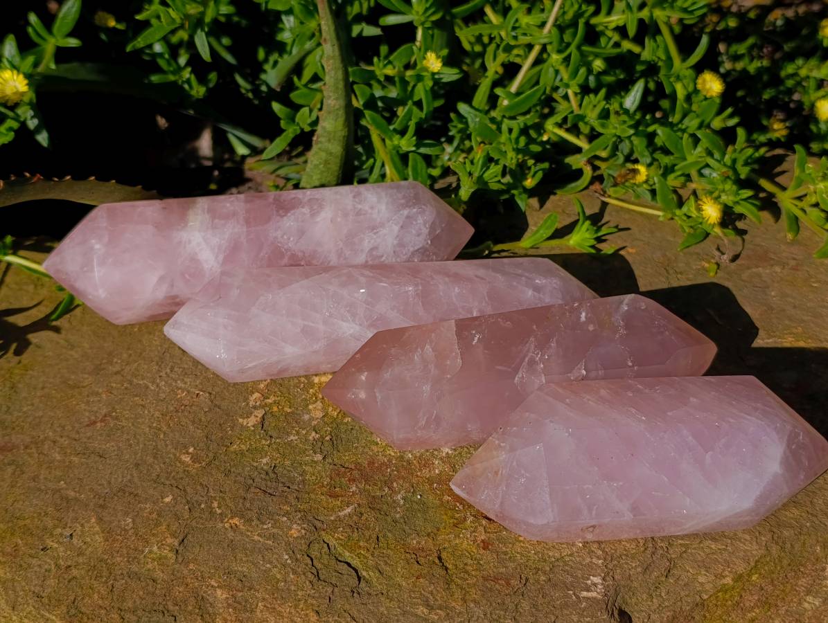 Polished Double Terminated Rose Quartz Crystals x 4 From Madagascar