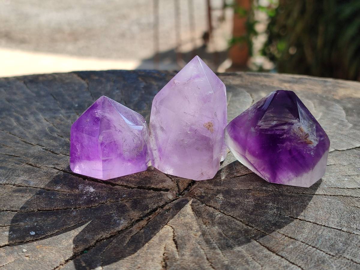 Polished Window Amethyst Crystals x 12 From Akansobe, Madagascar