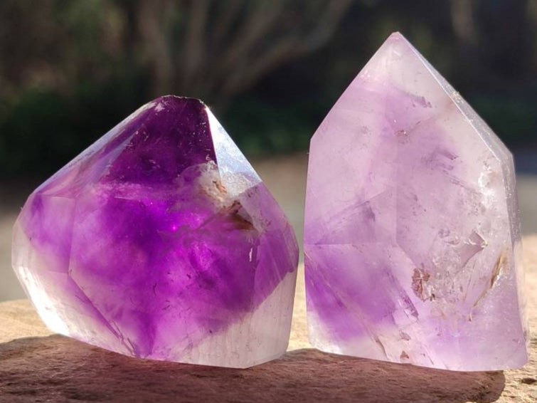 Polished Window Amethyst Crystals x 12 From Akansobe, Madagascar