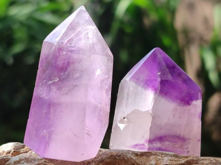 Polished Window Amethyst Crystals x 12 From Akansobe, Madagascar