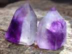 Polished Window Amethyst Crystals x 12 From Akansobe, Madagascar