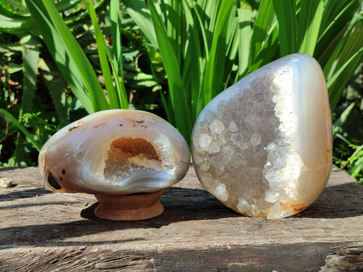 Polished Banded Agate Geodes x 2 From Maintirano, Madagascar