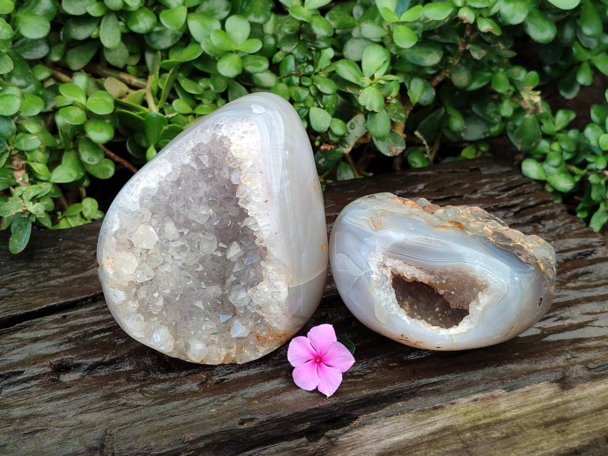 Polished Banded Agate Geodes x 2 From Maintirano, Madagascar