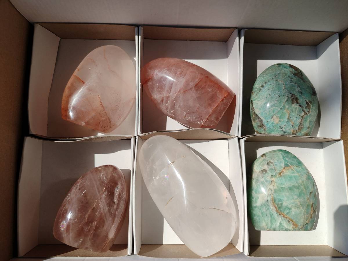 Polished Multi Mineral Standing Free Forms x 6 From Madagascar