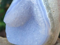 Polished Blue Lace Agate Standing Free Forms x 3 From Nsanje, Malawi
