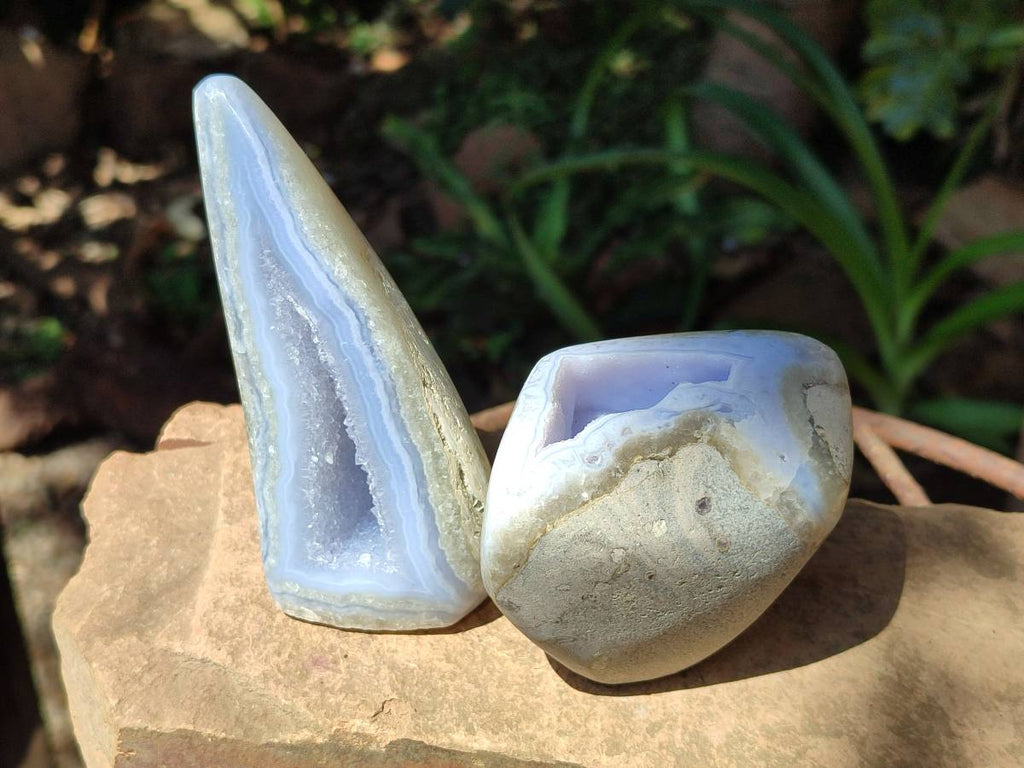Polished Blue Lace Agate Standing Free Forms x 3 From Nsanje, Malawi