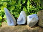 Polished Blue Lace Agate Standing Free Forms x 3 From Nsanje, Malawi