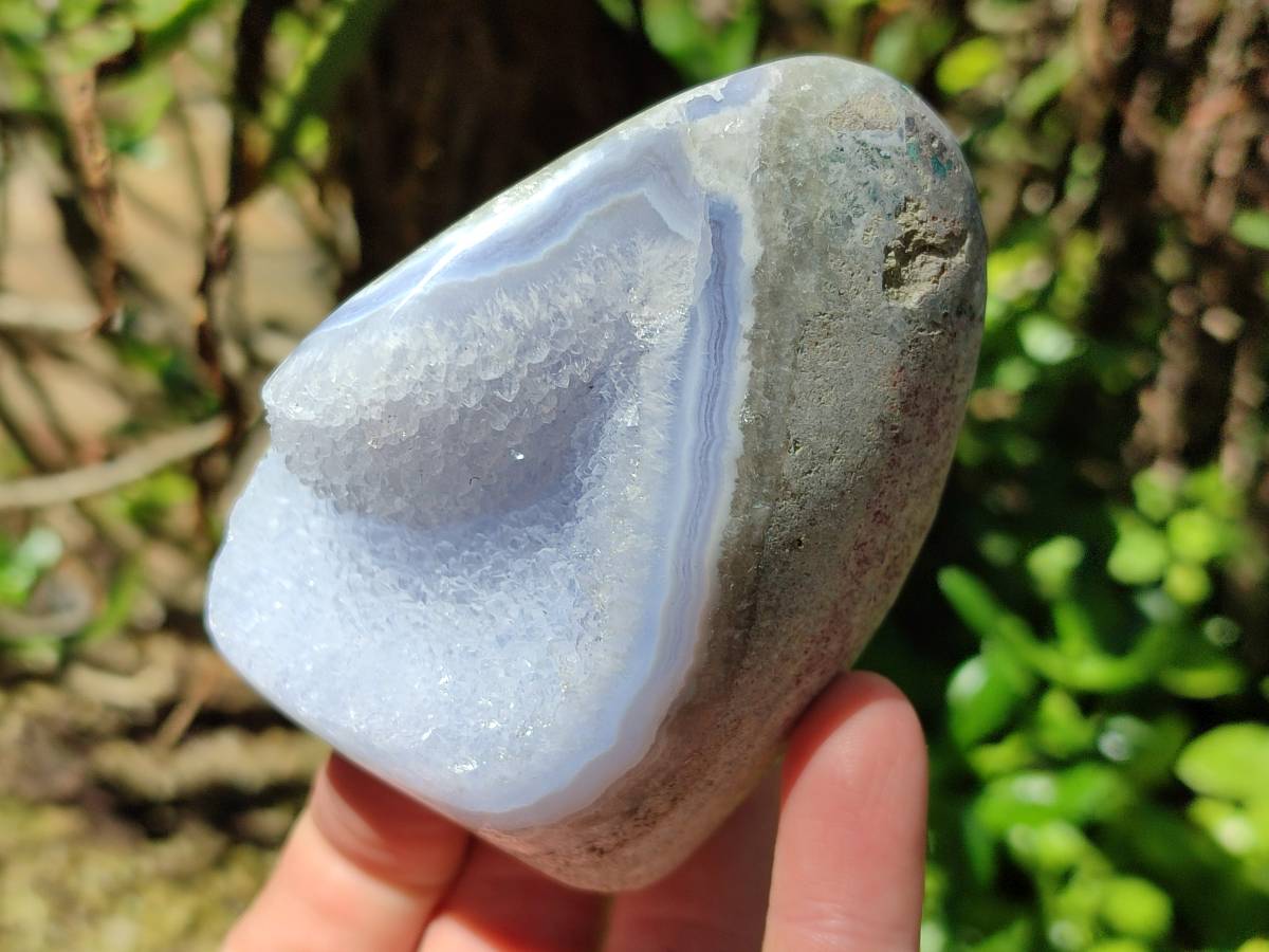 Polished Blue Lace Agate Standing Free Forms x 3 From Nsanje, Malawi