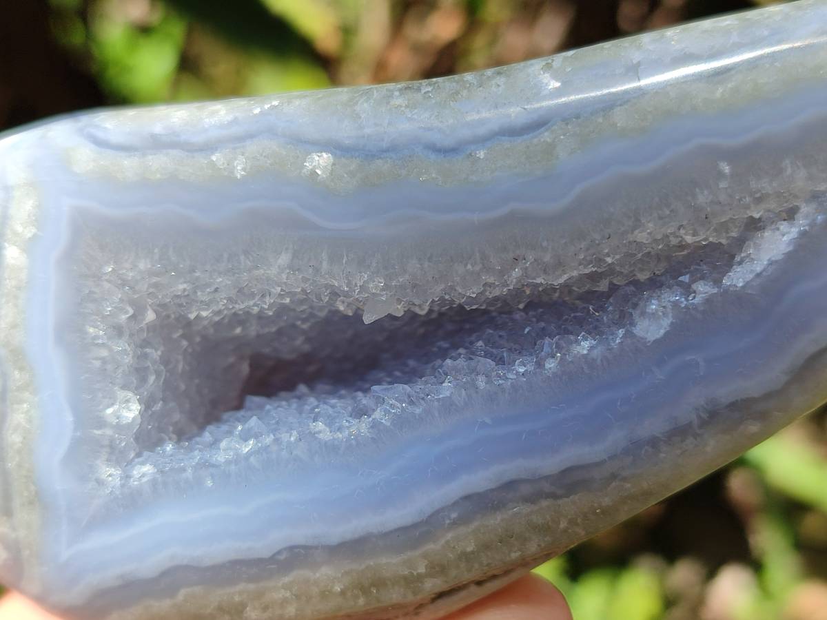 Polished Blue Lace Agate Standing Free Forms x 3 From Nsanje, Malawi