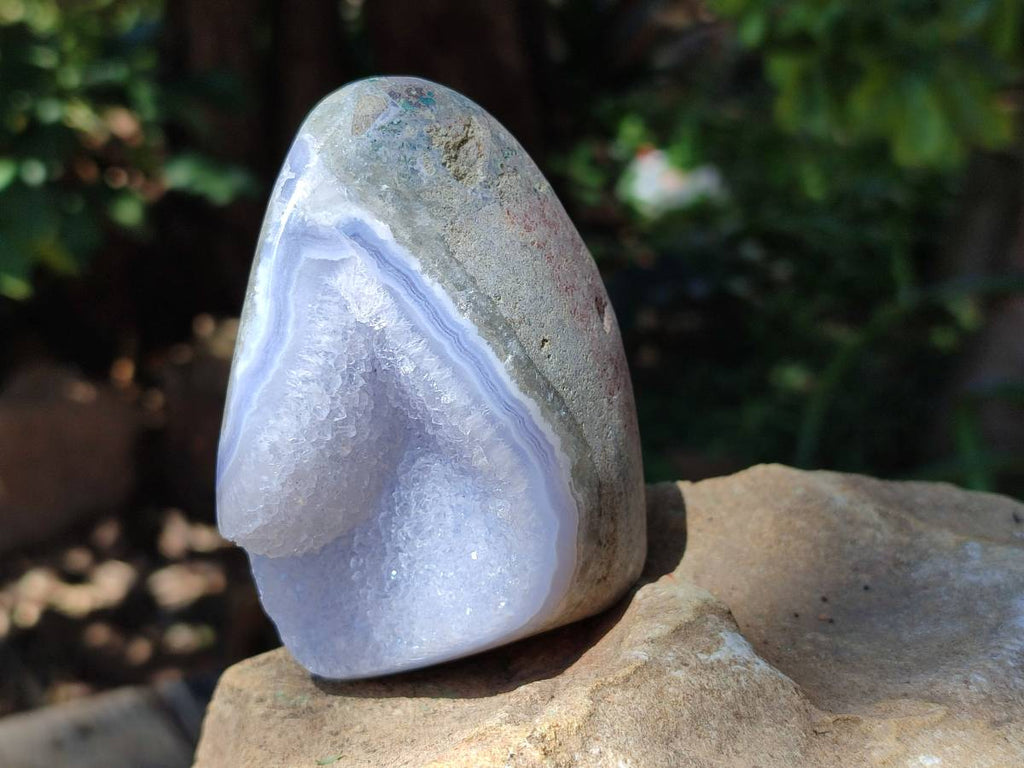 Polished Blue Lace Agate Standing Free Forms x 3 From Nsanje, Malawi