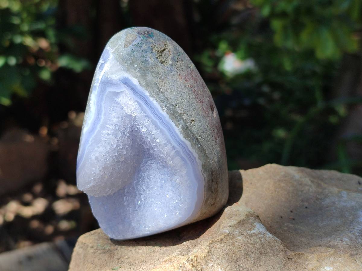 Polished Blue Lace Agate Standing Free Forms x 3 From Nsanje, Malawi