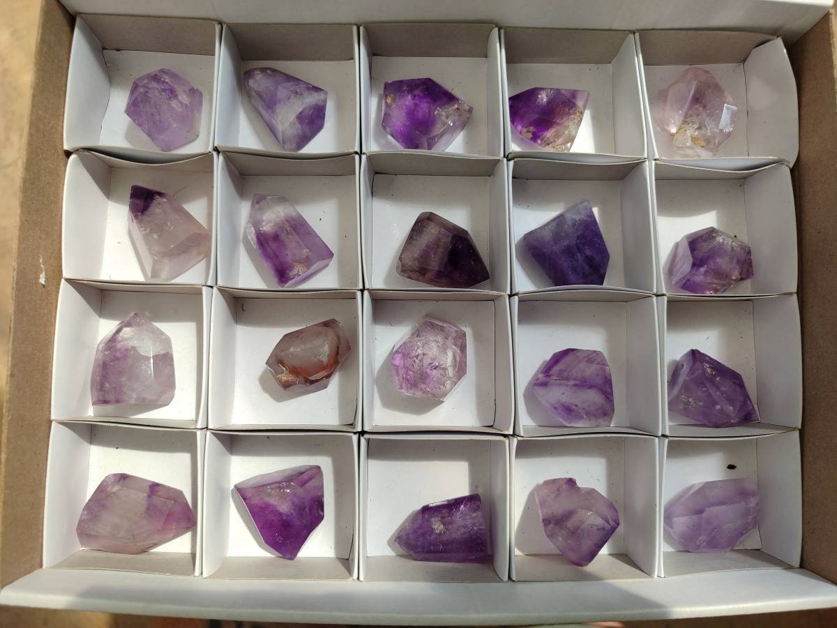 Polished Window Amethyst Crystals x 20 From Akansobe, Madagascar - Toprock Gemstones and Minerals 