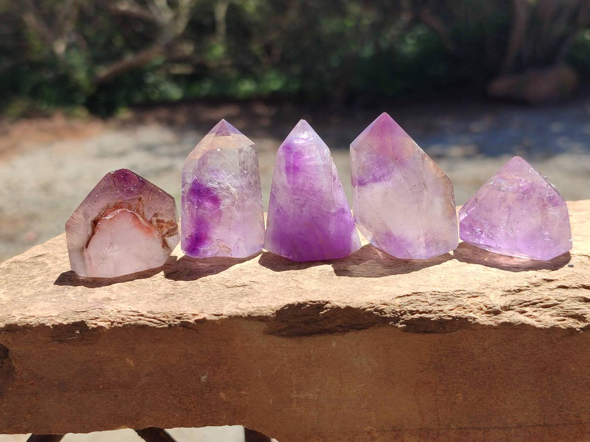 Polished Window Amethyst Crystals x 20 From Akansobe, Madagascar - Toprock Gemstones and Minerals 