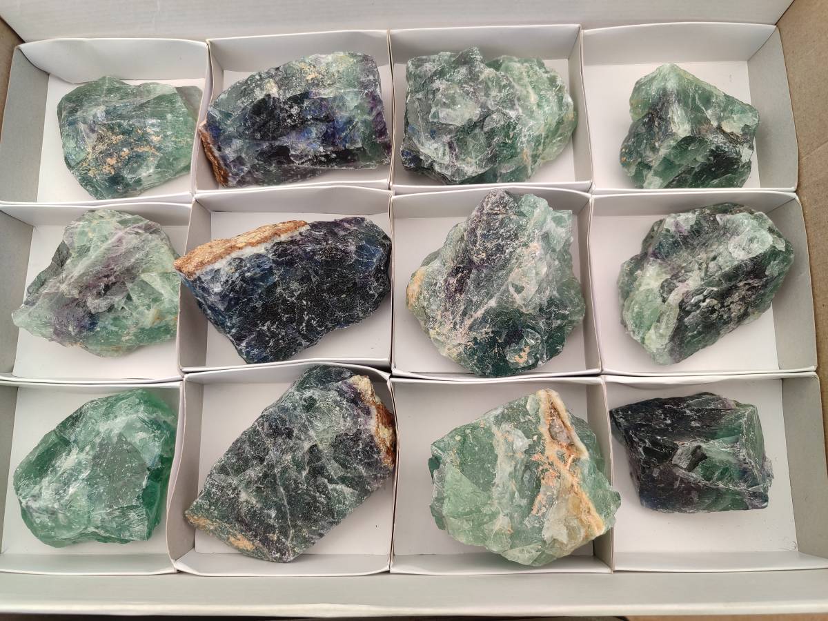 Natural Watermelon Fluorite Cobbed Specimens x 12 From Uis, Namibia