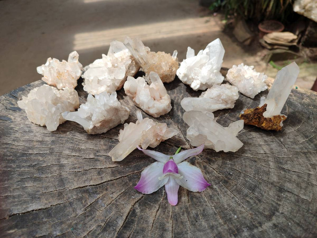 Natural Quartz Crystal Clusters x 12 From Madagascar
