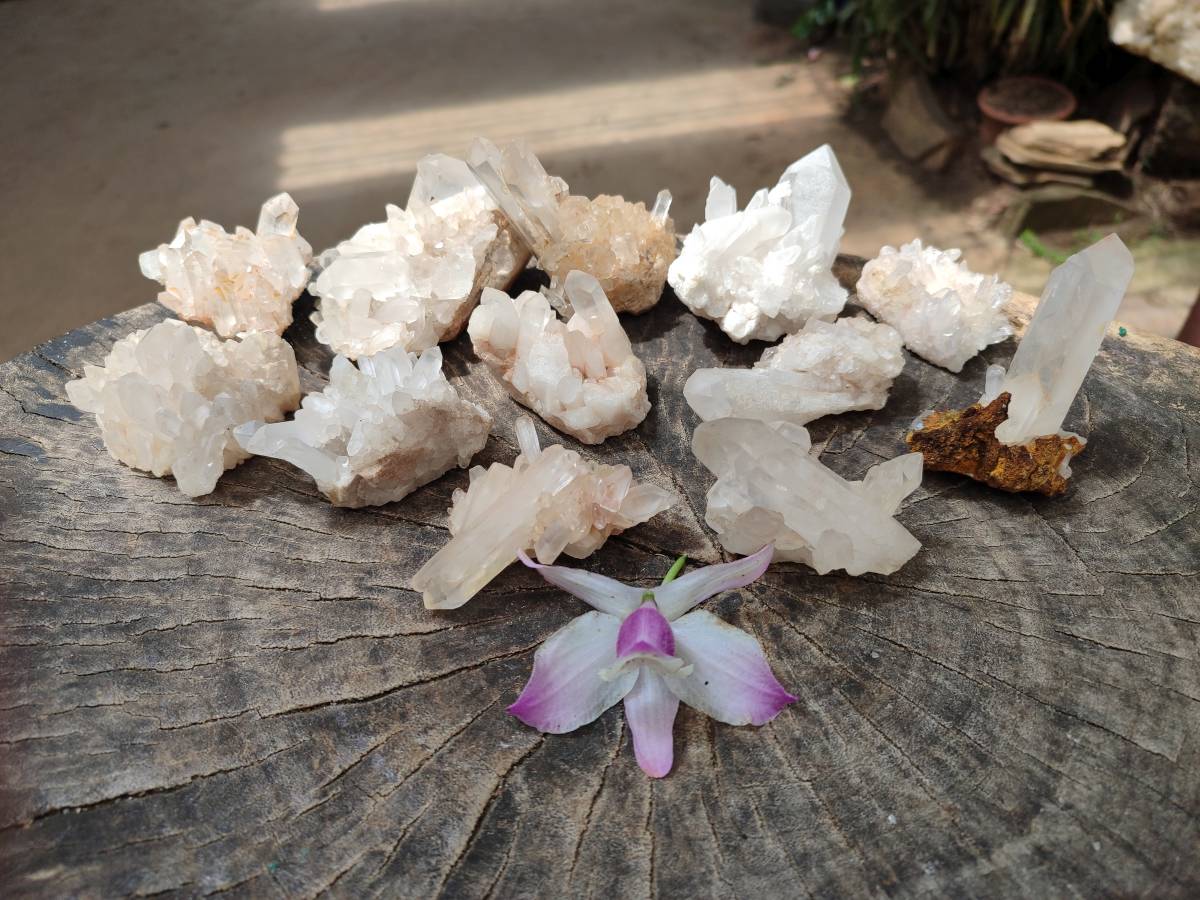 Natural Quartz Crystal Clusters x 12 From Madagascar