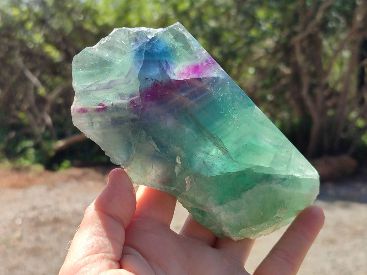 Polished On One Side Watermelon Fluorite Slices x 3 From Uis, Namibia