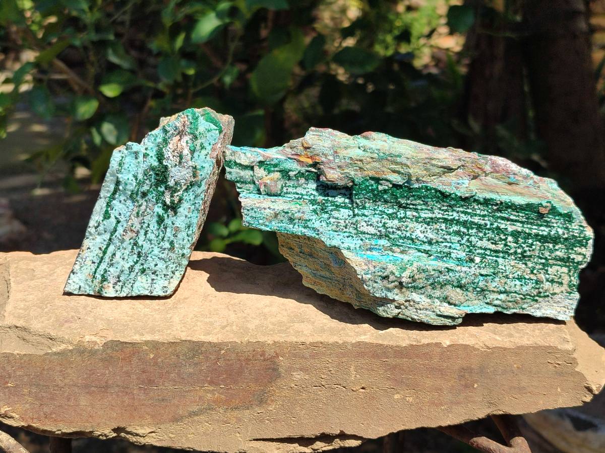 Natural Drusy Coated Chrysocolla with Malachite Crystals x 3 From Likasi, Congo