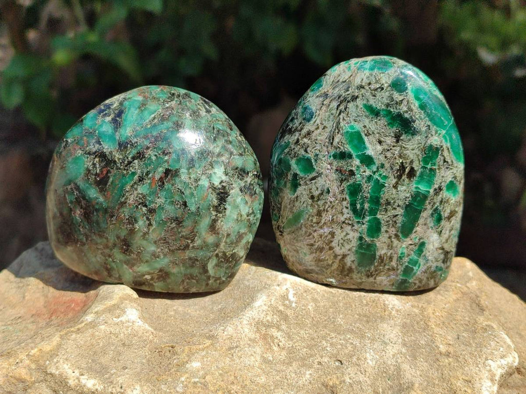 Polished Emerald Mica 'Mutokolite' Standing Free Forms x 4 From Mutoko, Zimbabwe