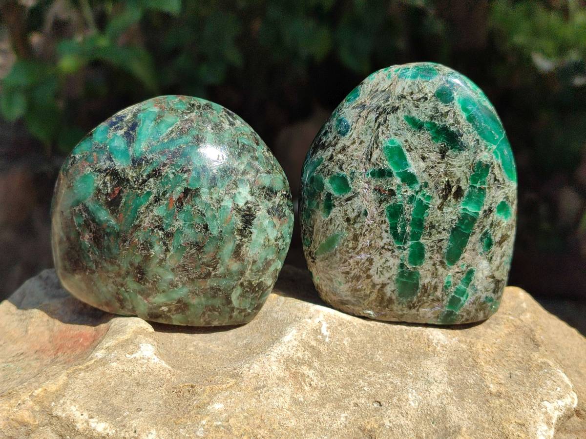 Polished Emerald Mica 'Mutokolite' Standing Free Forms x 4 From Mutoko, Zimbabwe