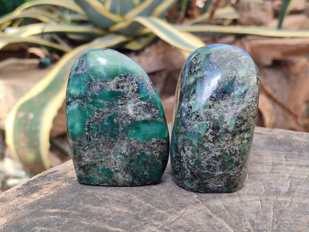Polished Emerald Mica 'Mutokolite' Standing Free Forms x 4 From Mutoko, Zimbabwe