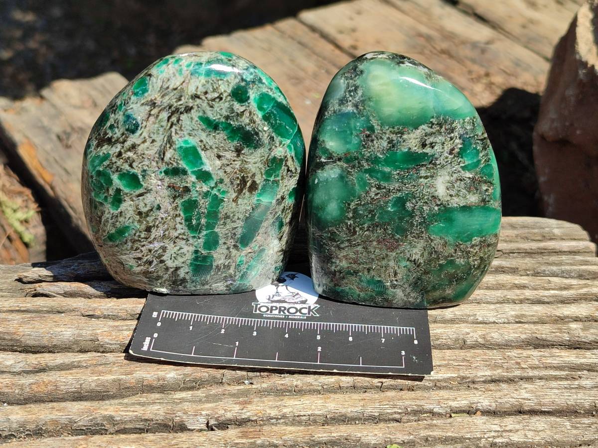 Polished Emerald Mica 'Mutokolite' Standing Free Forms x 4 From Mutoko, Zimbabwe